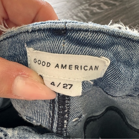 Good American Good Legs Straight High Rise Jeans in Distressed Blue, Size 4/27 - Picture 6 of 16
